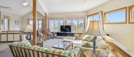 TV, DVD player, books, video library