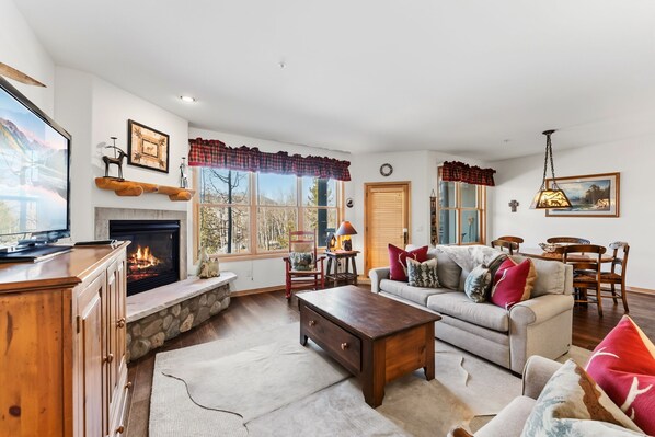 TV, fireplace, foosball