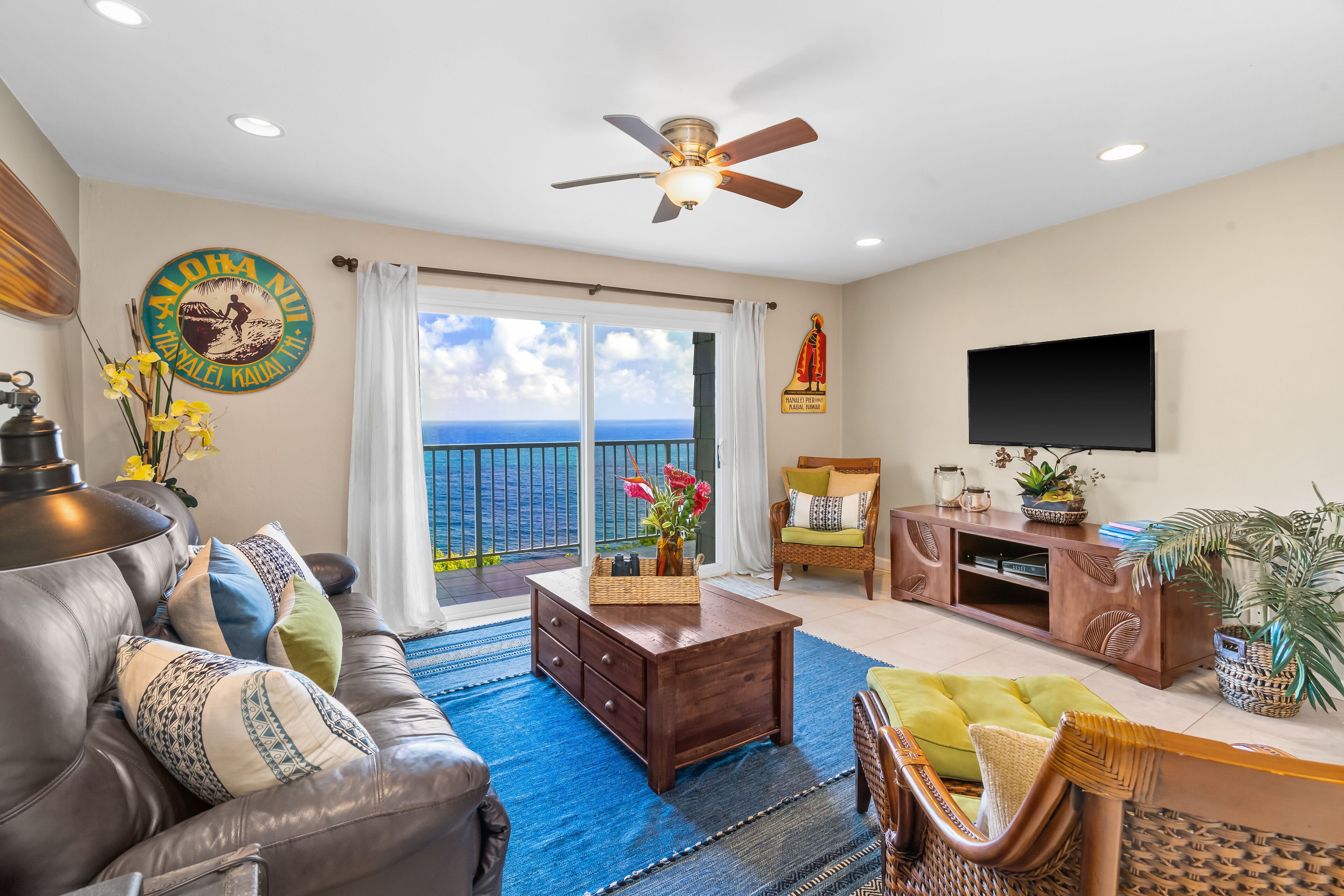 Televisio, DVD-soitin, kirjoja, musiikkikirjasto