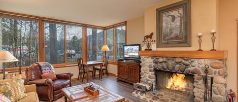 Fernseher, Kamin, DVD-Player