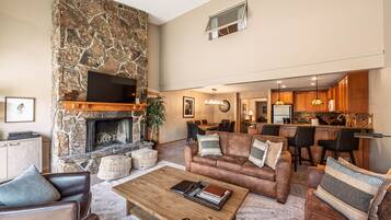 Télévision, cheminée, lecteur de DVD