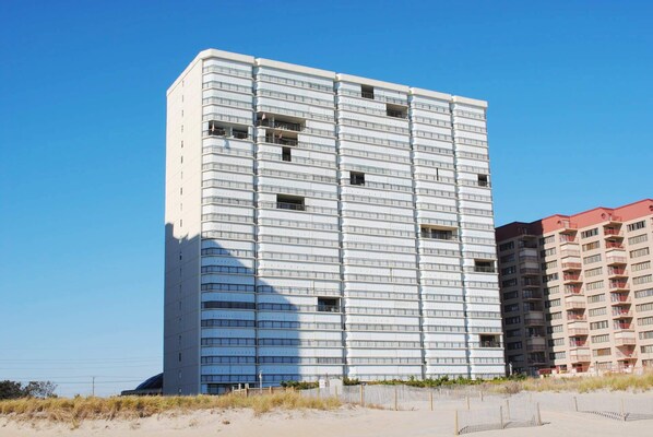 Exterior - Stylish, spacious 2 bedroom oceanfront condo with owner provided  WiFi, 3 flat screen televisions (all with HBO and Disney channels and blue ray players) , floral decor, and a deluxe balcony with a spectacular ocean view located uptown just steps to (Ocean City)