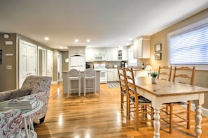 Enjoy cooking and socializing in this well-equipped kitchen with ample counter space and a dining area.
