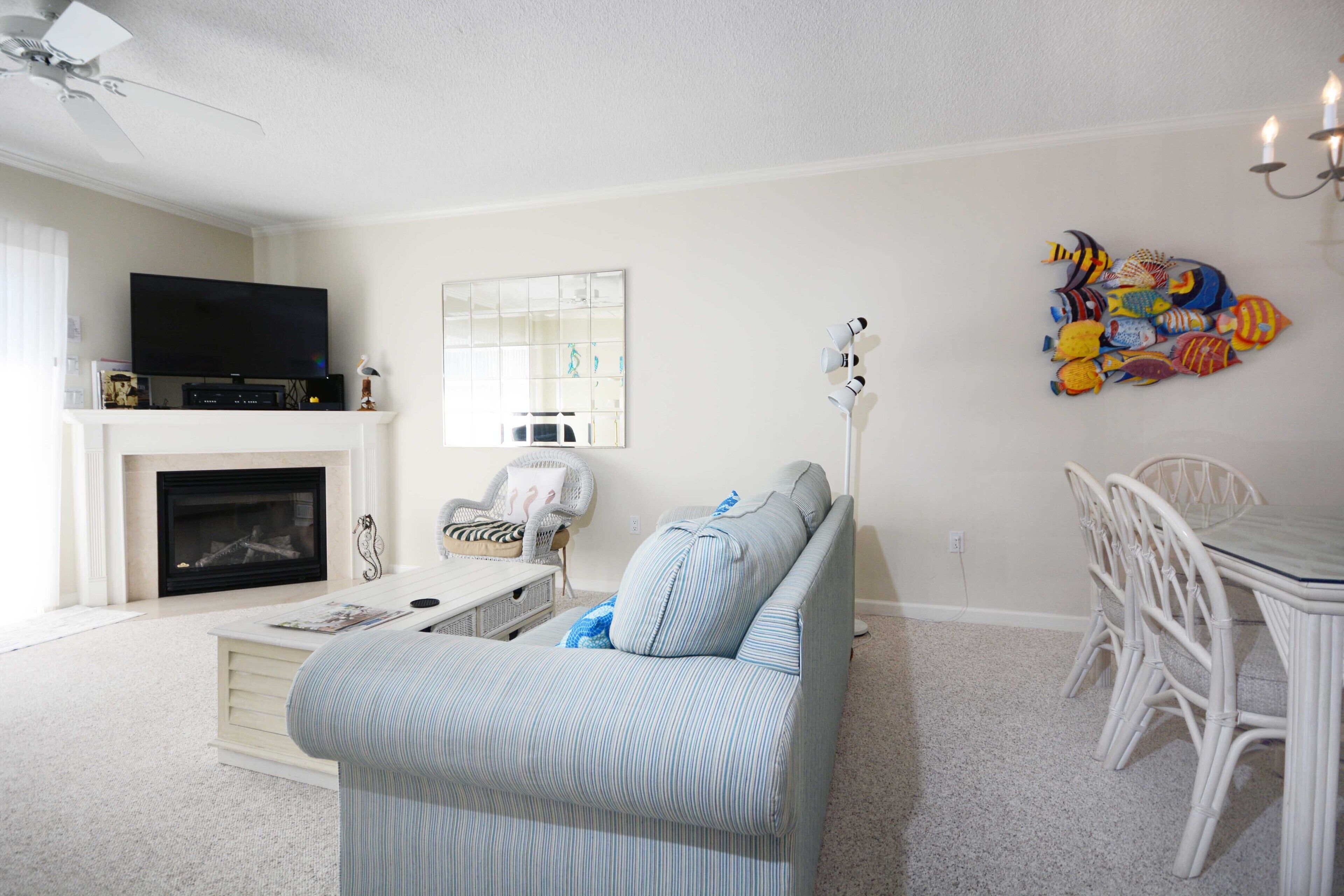 Fireplace, DVD player