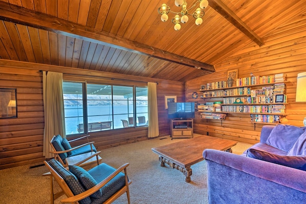TV, fireplace, DVD player, books