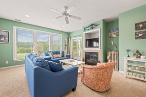 TV, fireplace