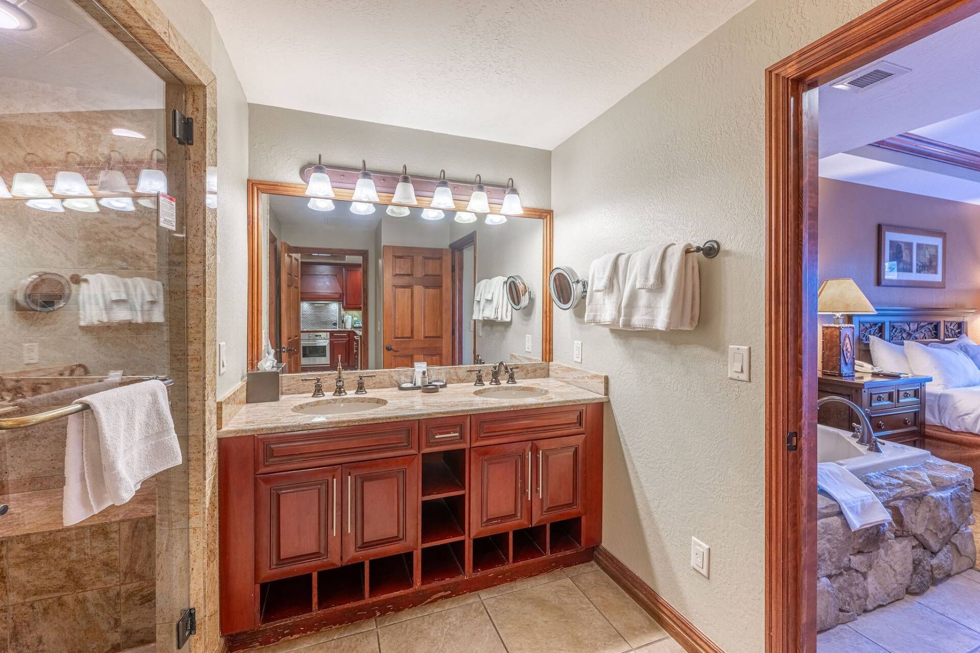 Combined shower/tub, hair dryer, towels, soap