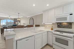 Fridge, microwave, oven, stovetop - Gulf and Pool Views, Free Seasonal Beach Service, Extended Balcony, Designated B (Santa Rosa Beach)