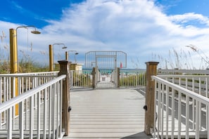 Walk along the boardwalk to a welcoming entrance.