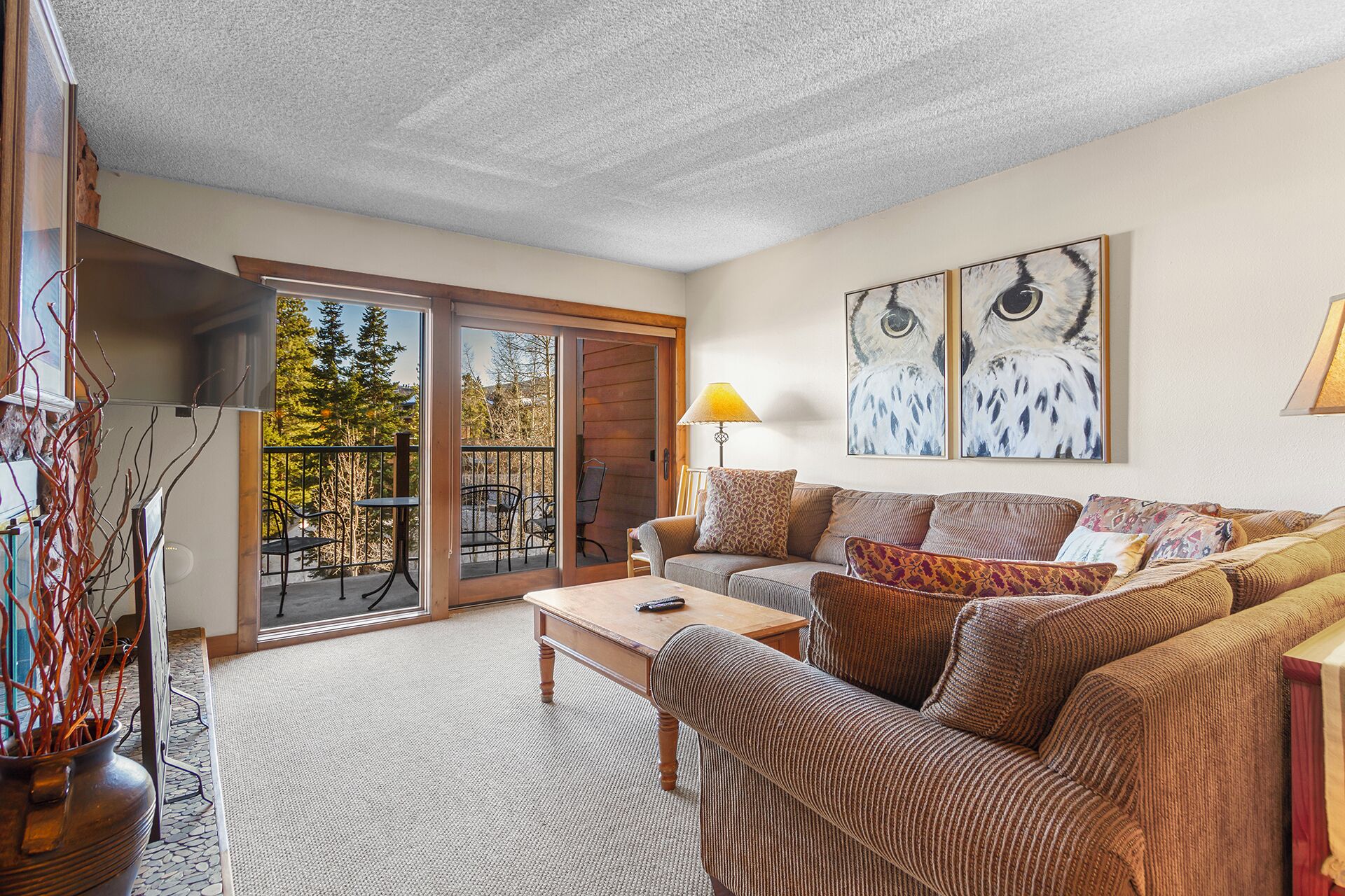 Een televisie en een open haard