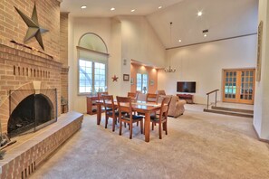 TV, fireplace, table football, ping pong