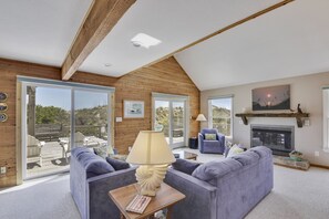 TV, fireplace, DVD player, books