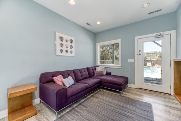 Living Area on First Level - Wine Down at SandCastle, 5 Bedroom Luxury Home w/ Private Pool (Nags Head)