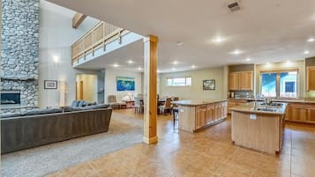 Télévision, cheminée, lecteur de DVD, chaßne hi-fi