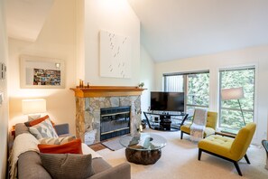 TV, fireplace, video game console, Netflix