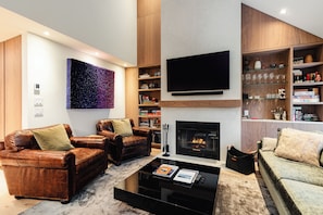TV, fireplace, video game console, Netflix