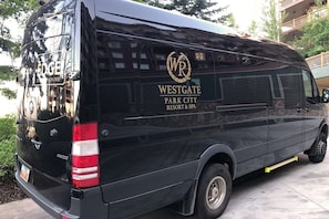 A black van with 'WESTGATE PARK CITY RESORT & SPA' branding.