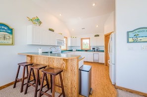 Fridge, microwave, oven, stovetop - Rookery - Corolla, Whalehead, 395 Yds to Beach, Ocean View, Pool, Hot Tub, Pets OK, Flex Stays (Corolla)