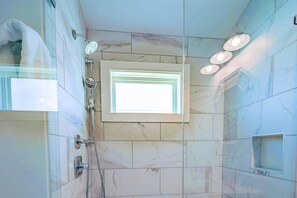 Hair dryer, soap, shampoo, toilet paper