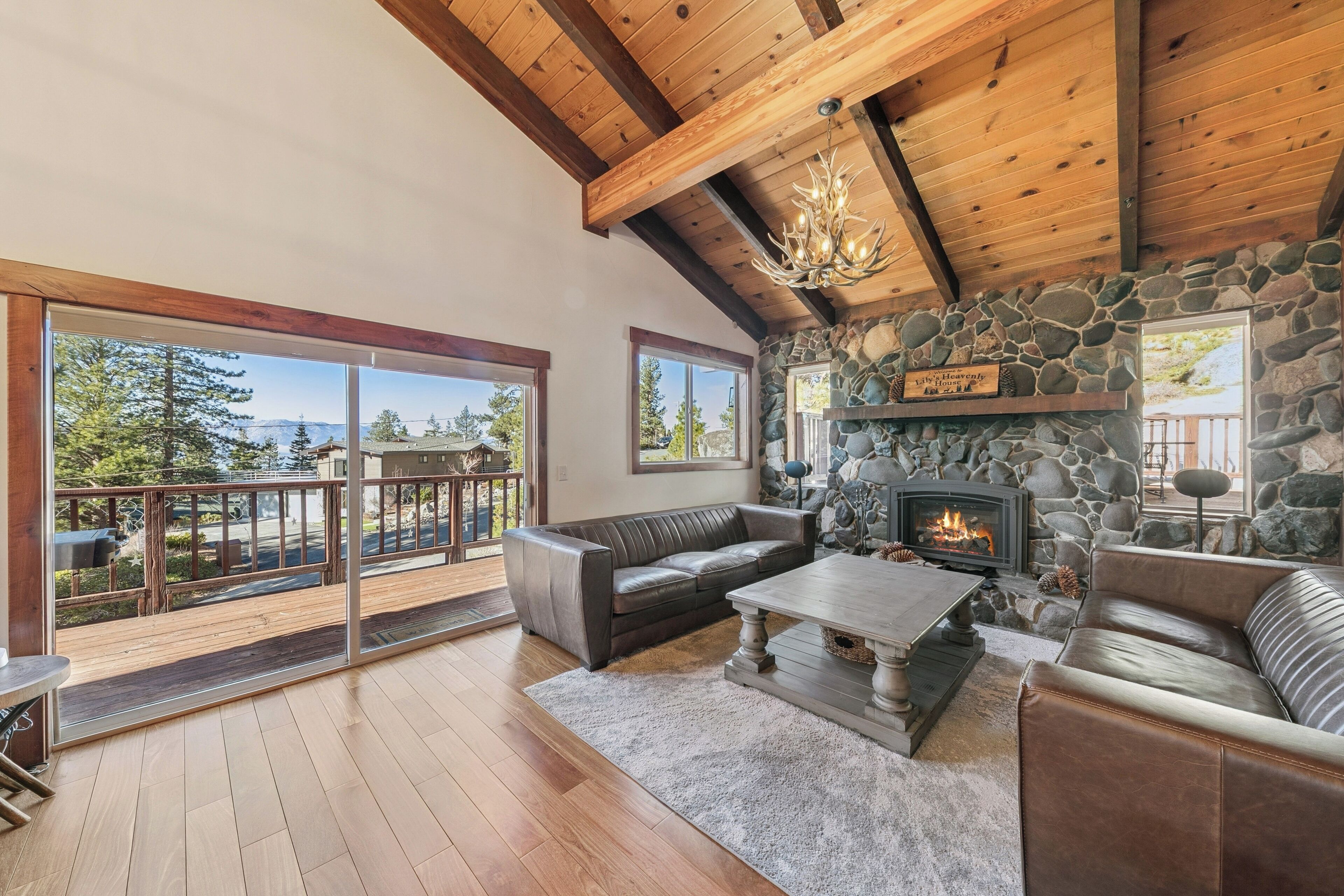 Smart TV, chimenea, reproductor de DVD y estéreo 