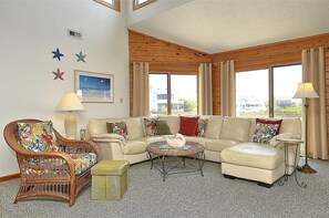 TV, DVD player, video library, stereo