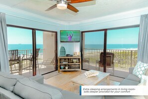 TV - Stunning Beachfront Corner Condo – 3BR w/ Balcony Access & Panoramic Atlantic Ocean Views! (Cape Canaveral)