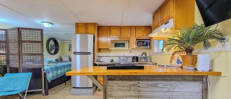 Fridge, microwave, dishwasher, coffee/tea maker