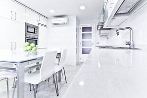 Fridge, microwave, oven, dishwasher