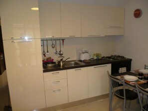 Fridge, oven, stovetop, coffee/tea maker