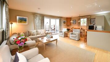 Smart TV, fireplace, DVD player, books