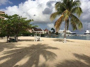 Beach nearby, sun loungers