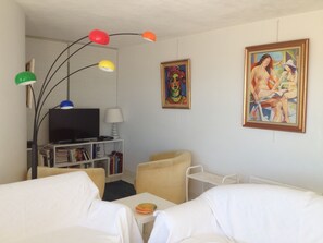 Téléviseur, lecteur de DVD, livres