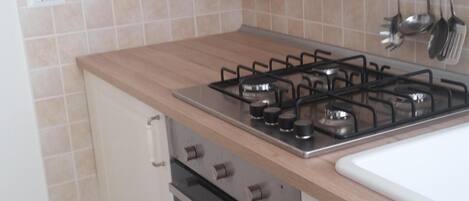 Fridge, oven, stovetop, coffee/tea maker