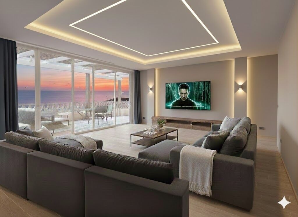 Een smart-tv, een open haard, videogames en een dvd-speler