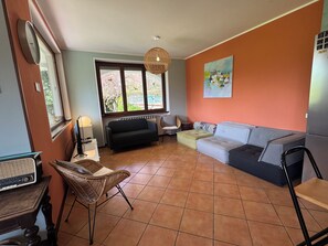 TV, fireplace, video games, DVD player