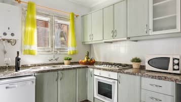 Fridge, microwave, oven, dishwasher