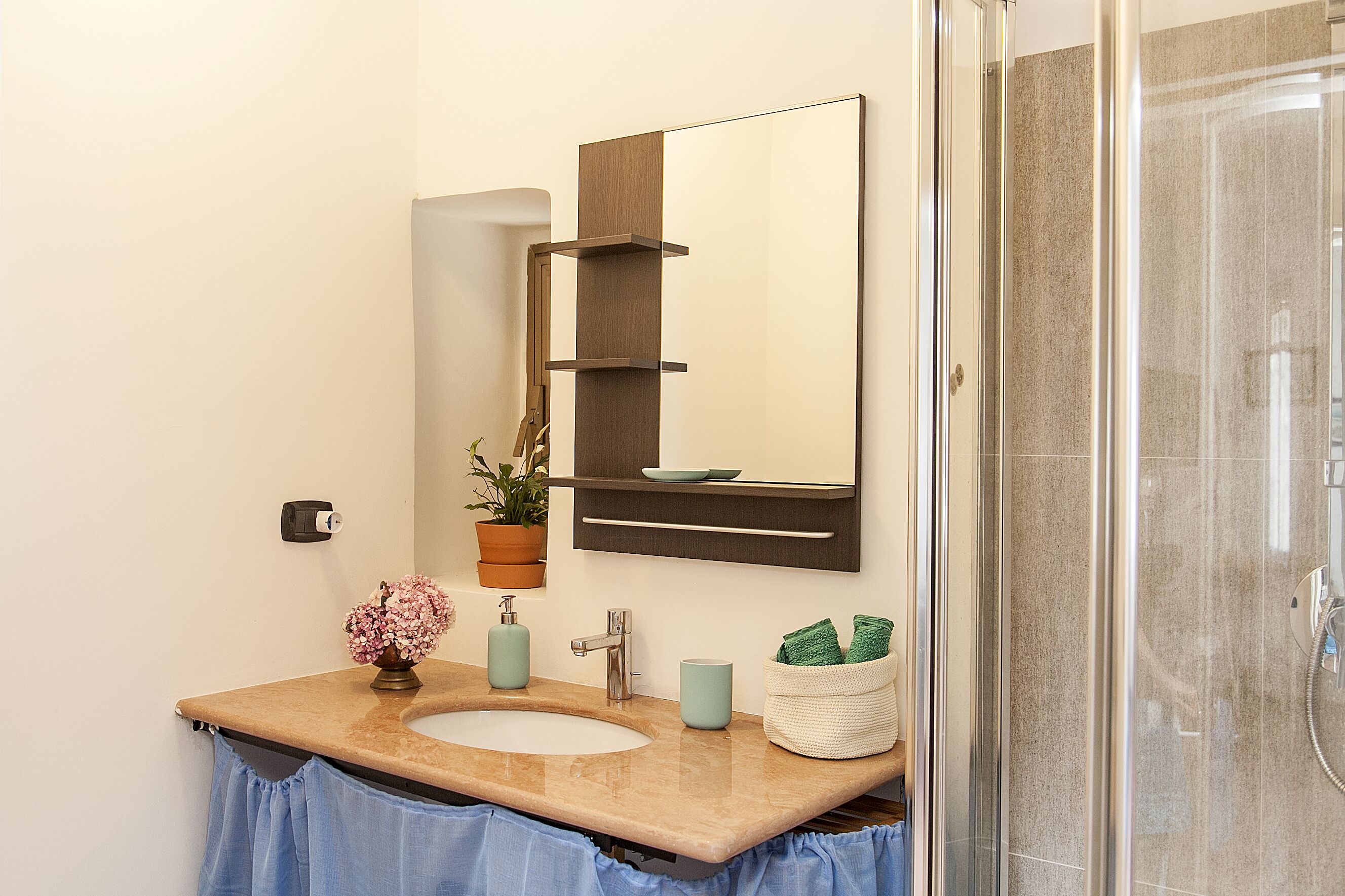 Shower, hair dryer, bathrobes, bidet