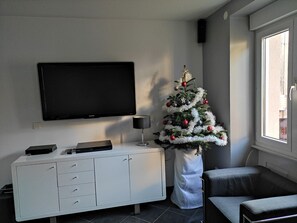 TV connectée, lecteur de DVD, table de tennis de table, chaîne hi-fi