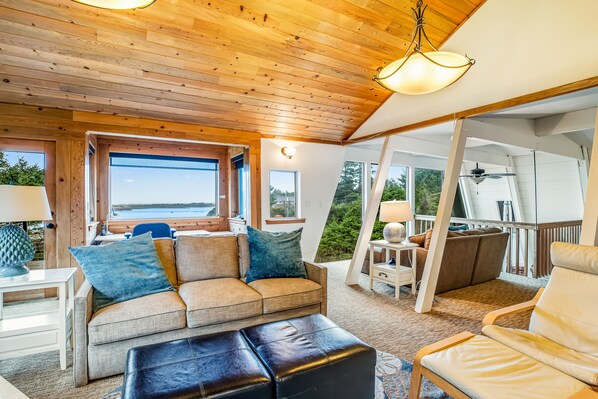 TV, DVD player, books, video library - Ocean & lake view home with private hot tub & beach access (Cape Meares)