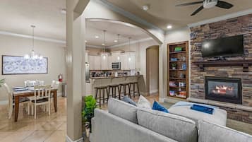 TV, fireplace, offices