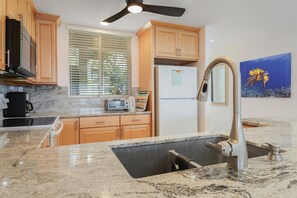 Fridge, microwave, dishwasher, coffee/tea maker