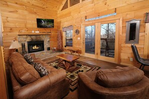 Smart TV, fireplace, video games, DVD player