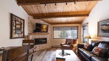 TV, lareira, DVD player, escritórios