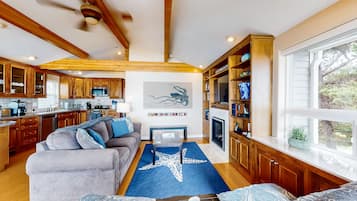 TV, fireplace, DVD player, video library