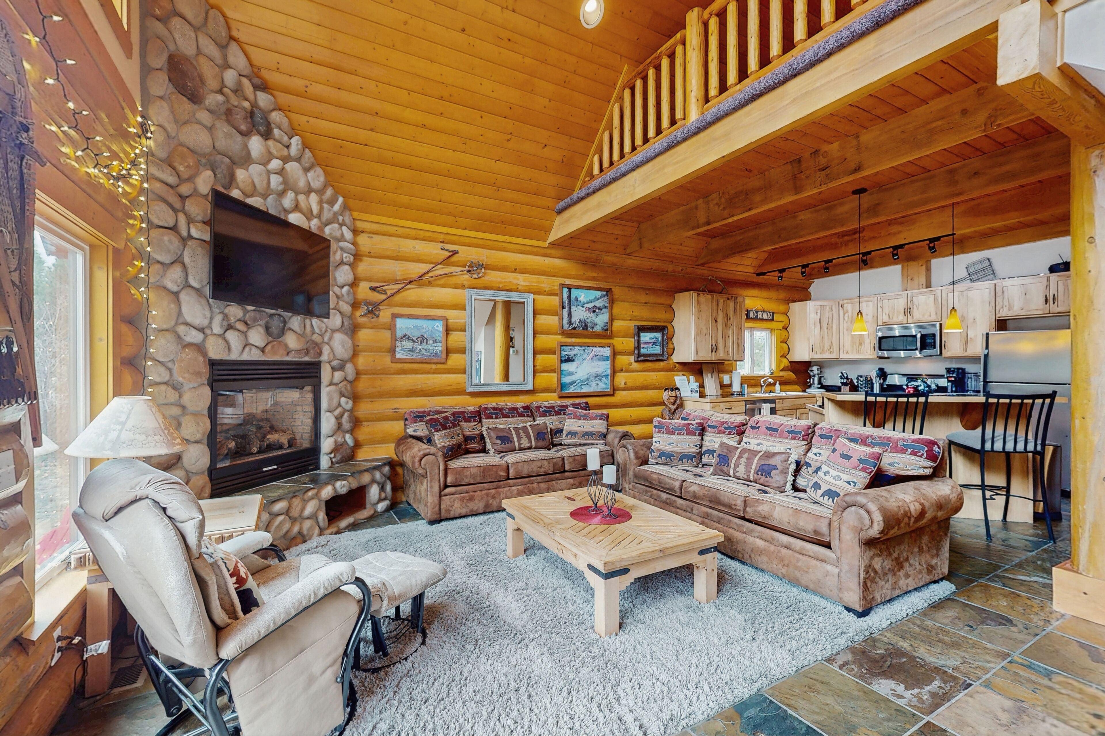 TV, fireplace, foosball, books