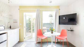 Fridge, microwave, coffee/tea maker, toaster oven