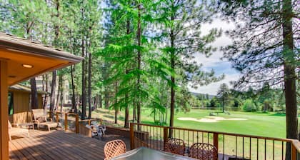 Resort home with pool, hot tub, three-tier decks, & golf course views