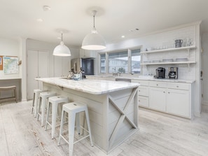 Fridge, microwave, oven, stovetop - High Tide | Pet Friendly, Pool + Spa, Steps to Beach (Tybee Island)