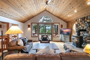 Fernseher, Kamin, DVD-Player, Bücher