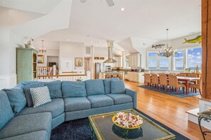 Flat-screen TV, fireplace, DVD player, stereo - Oceanfront 8BR Corolla retreat with pool, hot tub, and beach access. (Corolla)